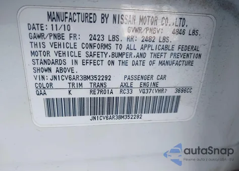2011 Infiniti G37X from USA, damaged, VIN JN1CV6AR3BM352292